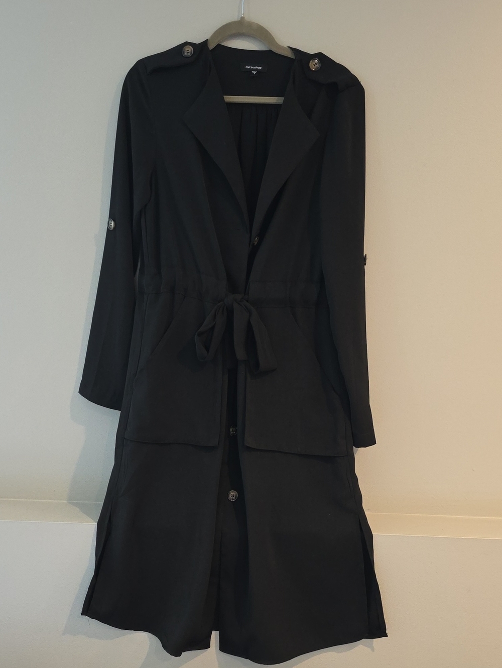 mittoshop Black Long-Sleeve Drawstring Trench Jacket